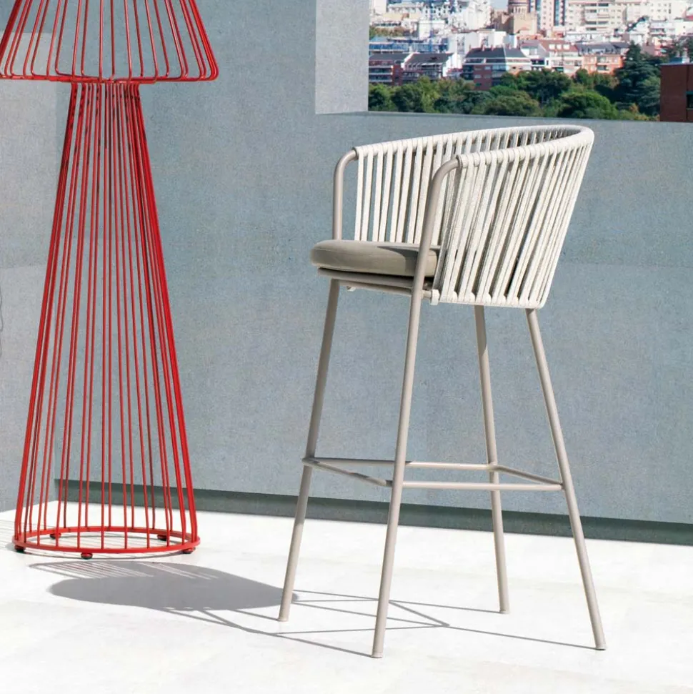 Sgabello da Giardino in Acciaio Inox e Schienale in Corda - Luxura