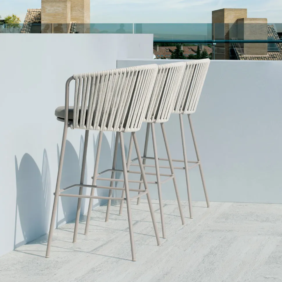 Sgabello da Giardino in Acciaio Inox e Schienale in Corda - Luxura
