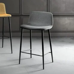 Sgabello da Pranzo in Tessuto Vulcano e Gambe in Metallo Made in Italy - Amane