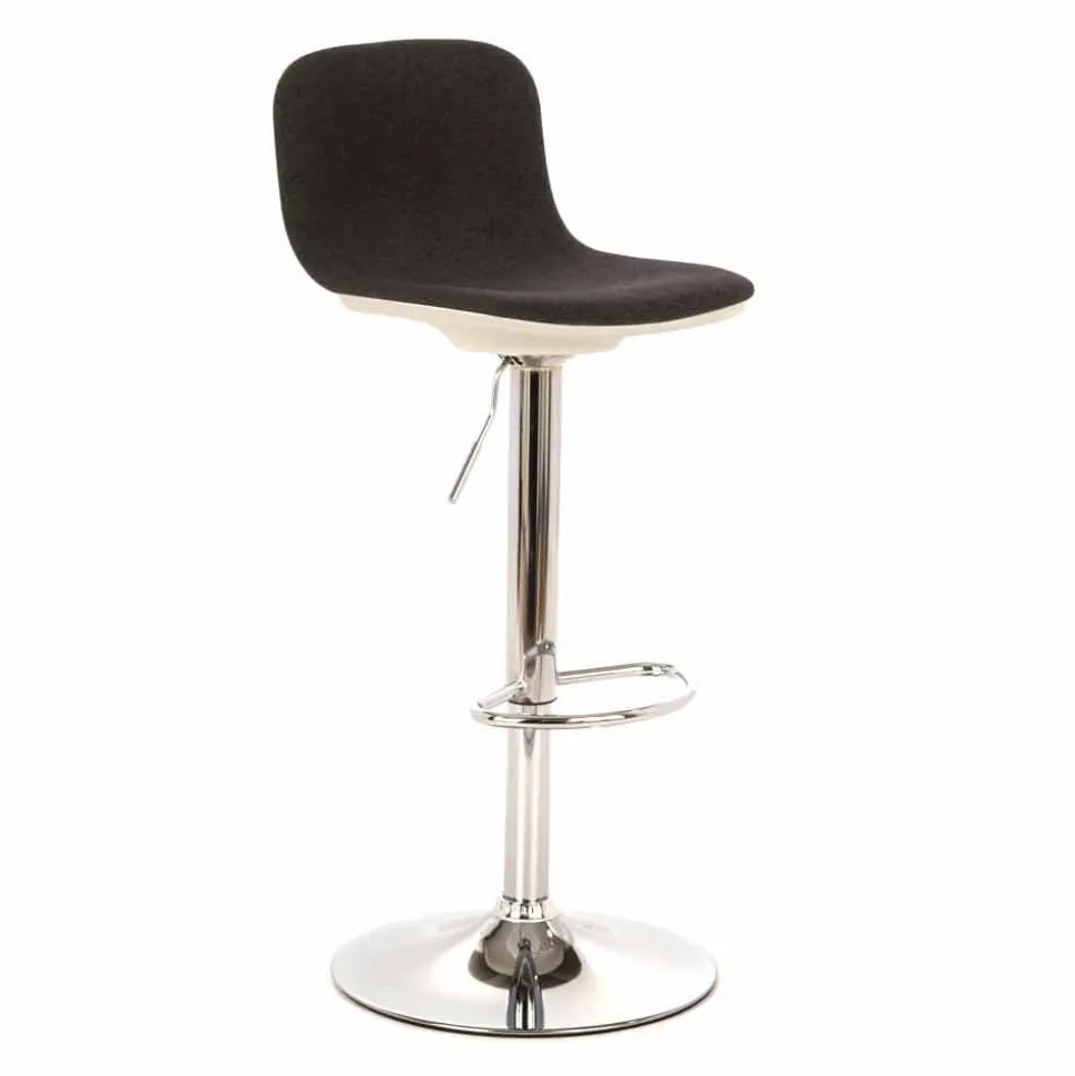 Sgabello Design con Alzata a Gas in Tessuto e Metallo Cromato, 2 Pezzi - Cromo