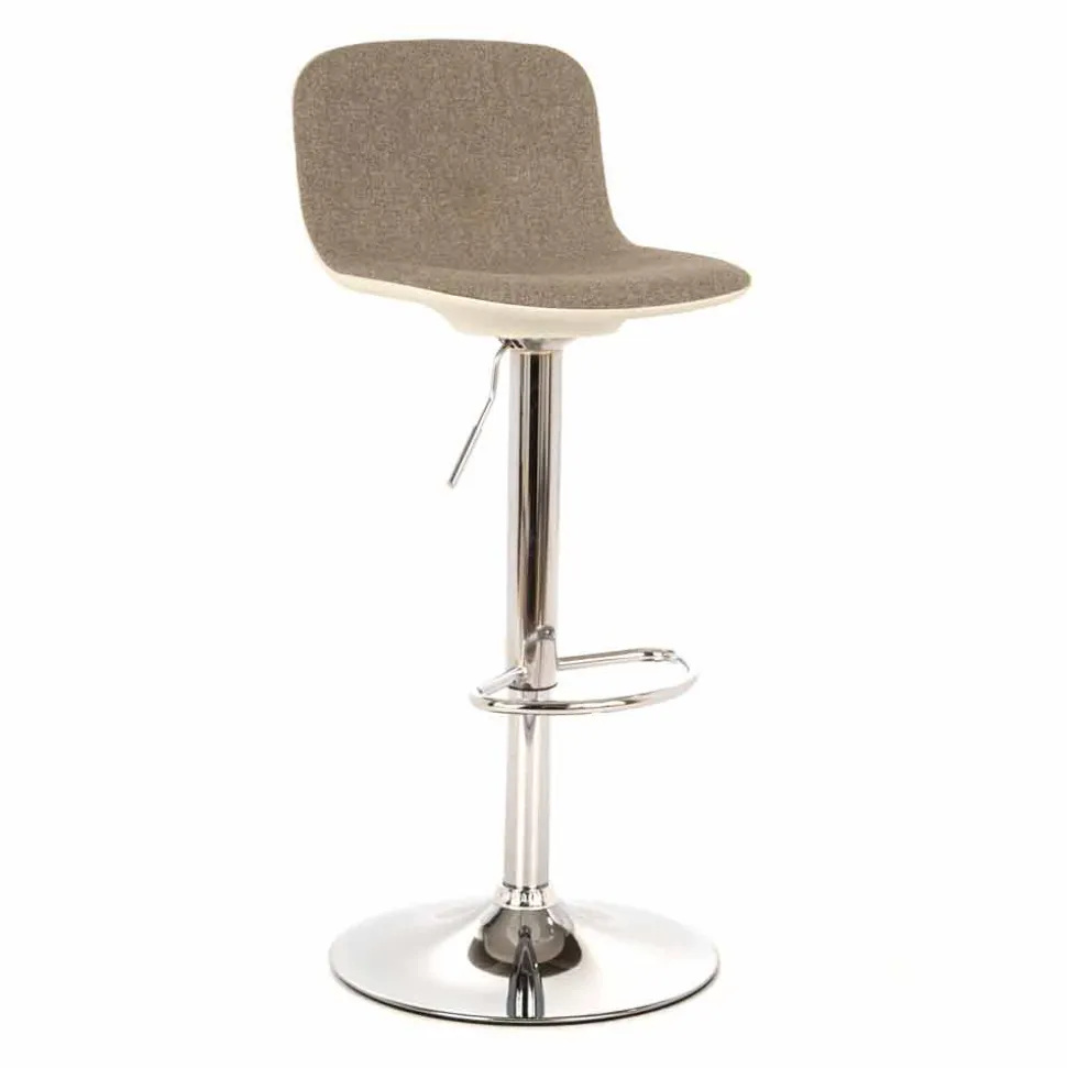 Sgabello Design con Alzata a Gas in Tessuto e Metallo Cromato, 2 Pezzi - Cromo