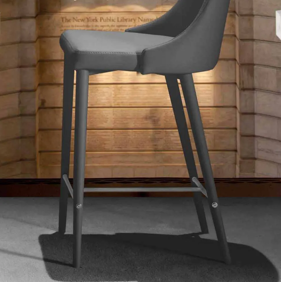 Sgabello di Design con Schienale Alto in Ecopelle - Berenice