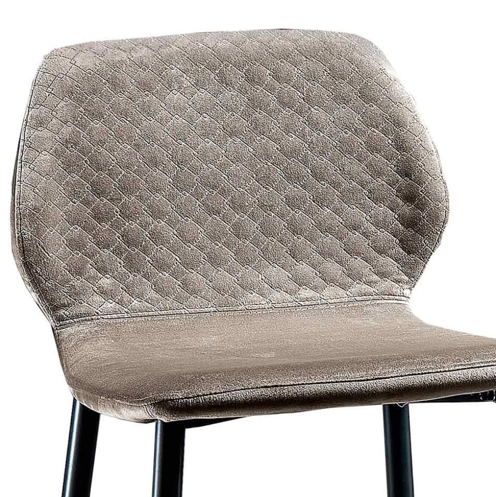Sgabello Elegante in Velluto Colorato Trapuntato e Metallo Antracite - Scarat