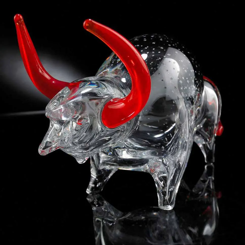 Soprammobile a Forma di Toro in Vetro Rosso e Trasparente Made in Italy - Torero