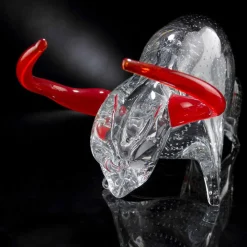 Soprammobile a Forma di Toro in Vetro Rosso e Trasparente Made in Italy - Torero