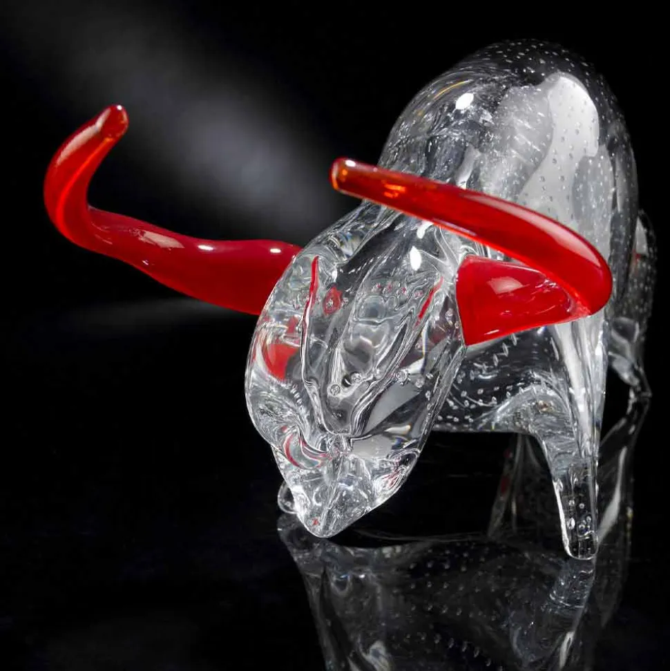 Soprammobile a Forma di Toro in Vetro Rosso e Trasparente Made in Italy - Torero
