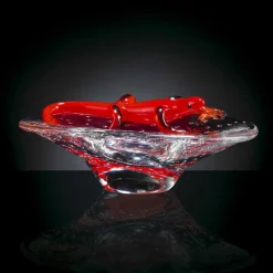 Soprammobile Decorativo in Vetro Trasparente e Rosso Made in Italy - Sossio