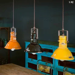 Sospensione a campana industriale in ceramica e metallo Ruth