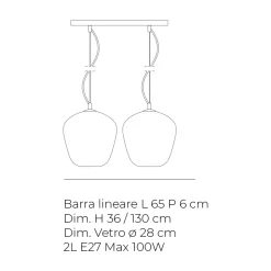 Sospensione Due Lumi con Barra Lineare in Vetro e Metallo Made in Italy - Elisia