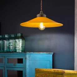 Sospensione in ceramica colorata e ottone anticato Maya Ferroluce