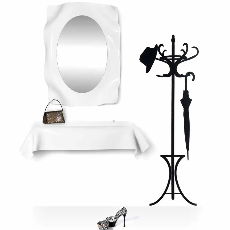 Specchiera a muro design moderno bianco latte Diva, made in Italy