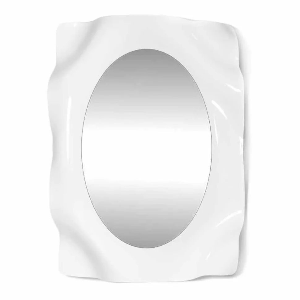 Specchiera a muro design moderno bianco latte Diva, made in Italy