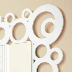Specchiera a Muro Quadrata Bianca Design Moderno con Decori in Legno - Bubble