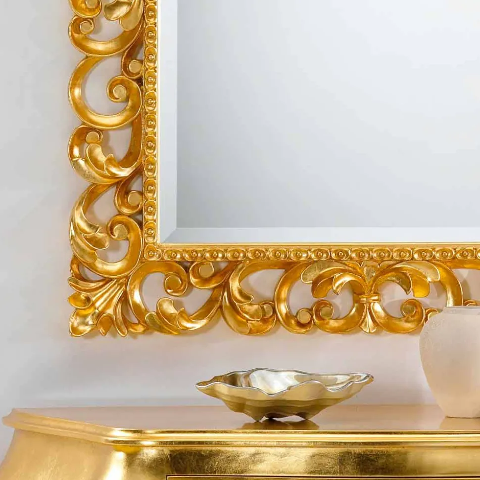 Specchiera da parete design classico con finitura foglia oro Paris