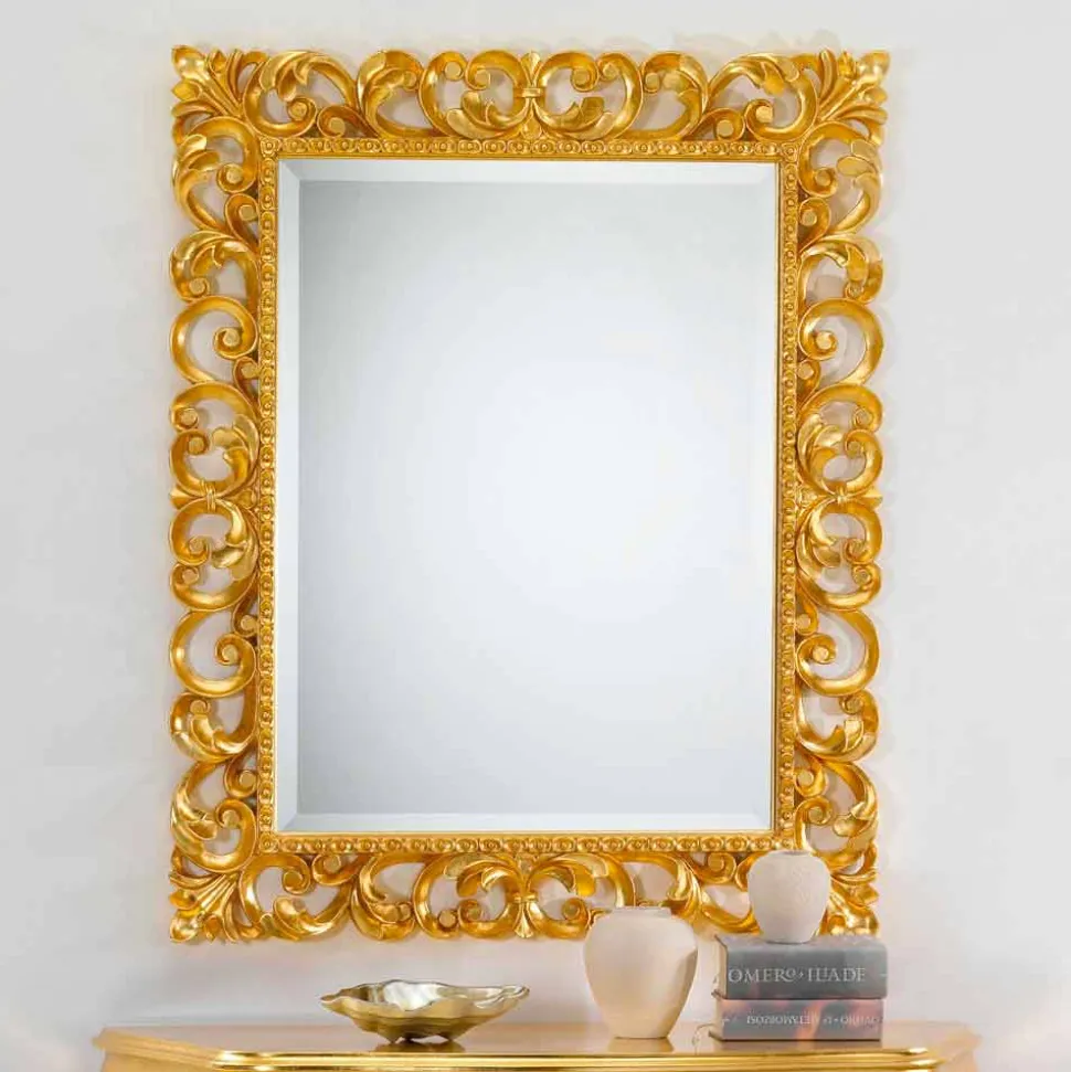Specchiera da parete design classico con finitura foglia oro Paris