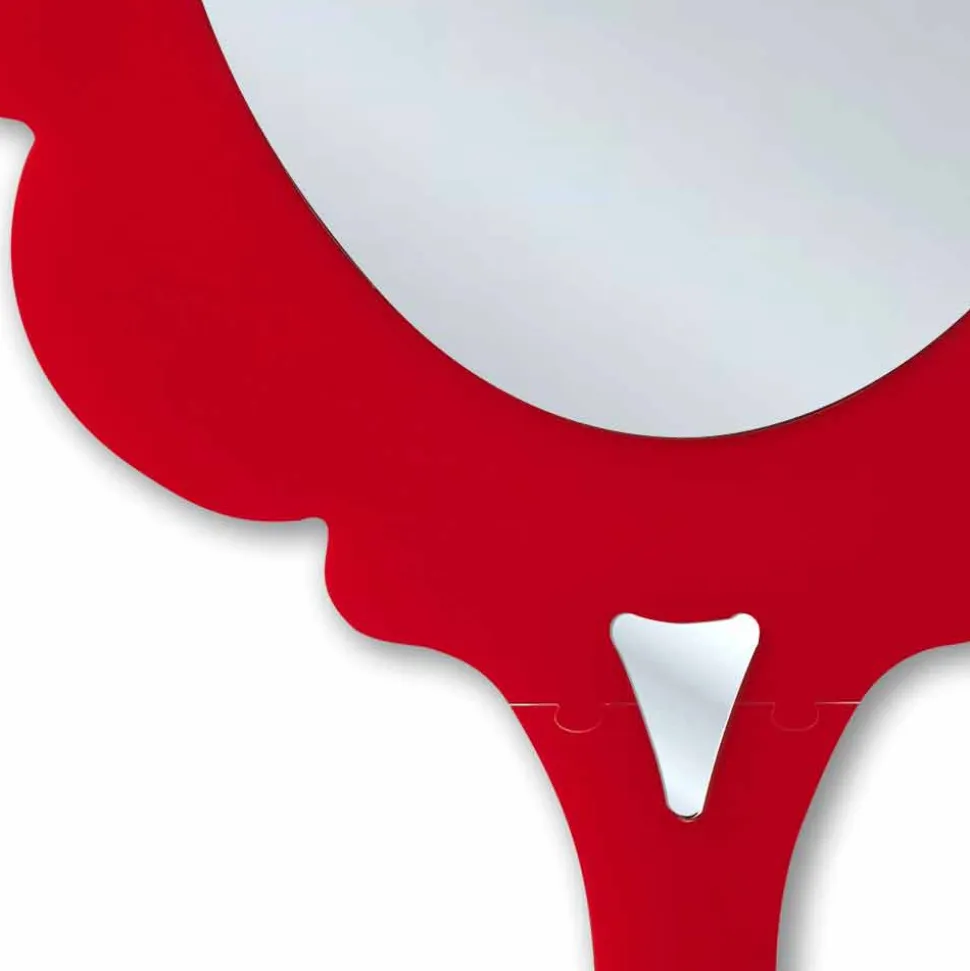Specchiera da parete rossa con cornice decorata Neve made in Italia