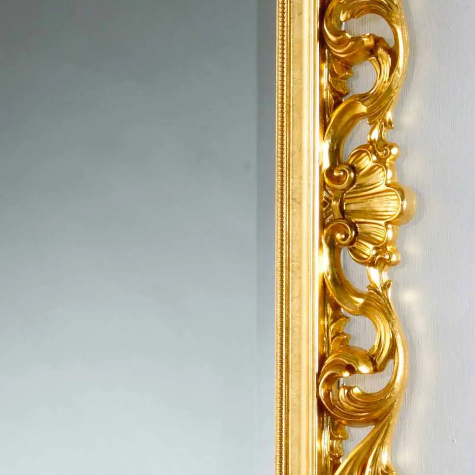 Specchiera da terra/ parete di design con finitura foglia oro Mata