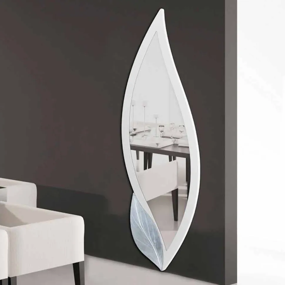 Specchiera di design a forma di petalo avorio e argento Ellen