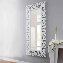 Specchiera Grande a Parete Design Rettangolare in Legno Bianco Moderno - Cortese