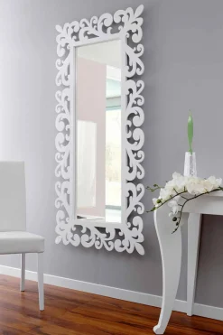 Specchiera Grande a Parete Design Rettangolare in Legno Bianco Moderno - Cortese