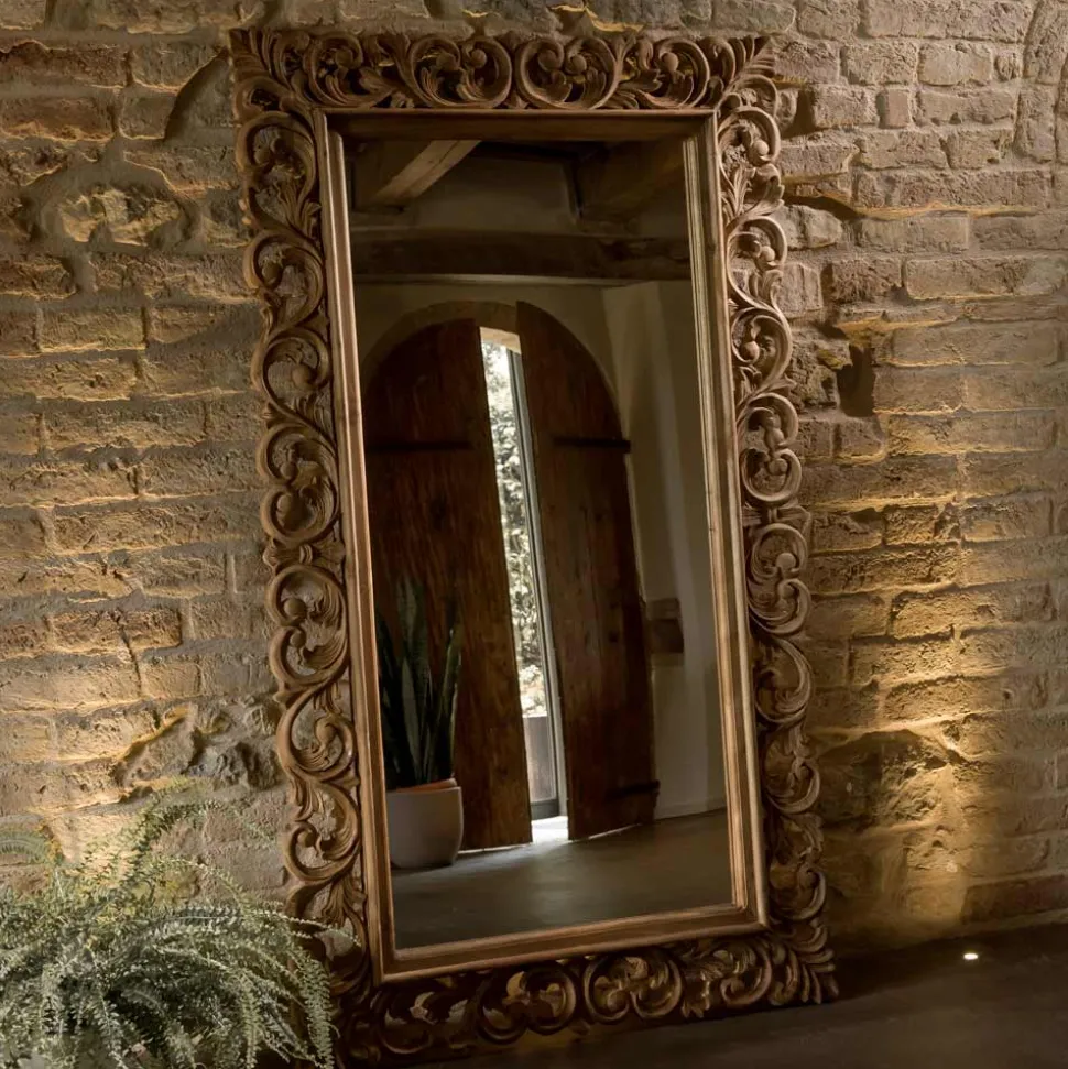 Specchiera Intagliata Realizzata in Legno Teak Massello - Auguste
