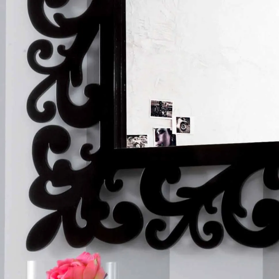 Specchiera Rettangolare da Muro dal Design Grande Moderna in Legno Nero - Manola