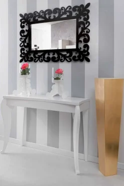 Specchiera Rettangolare da Muro dal Design Grande Moderna in Legno Nero - Manola