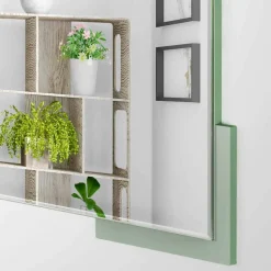 Specchio a Muro Design Quadrato Moderno in Legno Verde Decorato - Labirinto