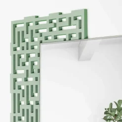 Specchio a Muro Design Quadrato Moderno in Legno Verde Decorato - Labirinto
