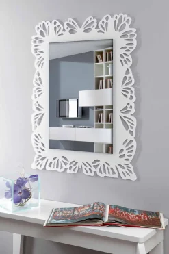 Specchio a Muro Plexiglass Bianco con Cornice Rettangolare Decorata - Alidifarf