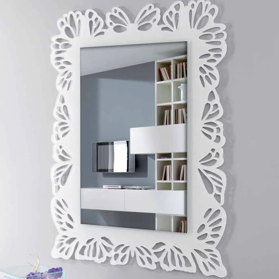 Specchio a Muro Plexiglass Bianco con Cornice Rettangolare Decorata - Alidifarf