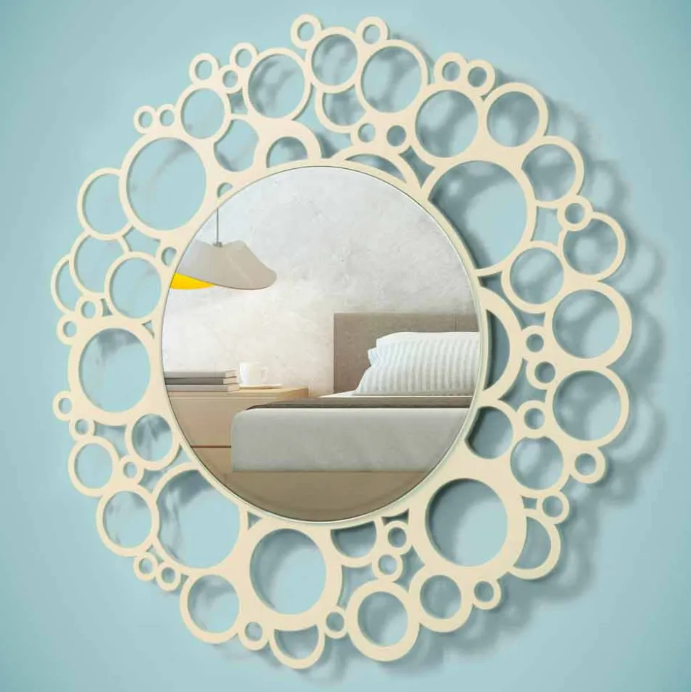 Specchio a Muro Rotondo in Legno Marrone di Design Moderno con Cornice - Bombo