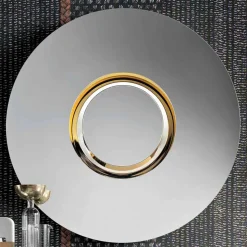Specchio a Parete Design Tondo in Metallo Dorato, Lusso Made in Italy - Merale