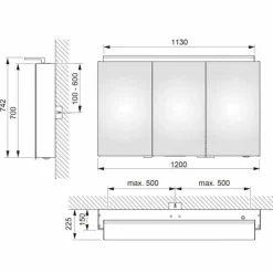 Specchio Bagno con Contenitore da Parete a 3 Ante con Ripiani Interni - Bramo