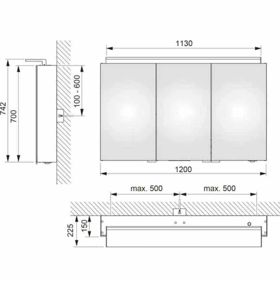 Specchio Bagno con Contenitore da Parete a 3 Ante con Ripiani Interni - Bramo