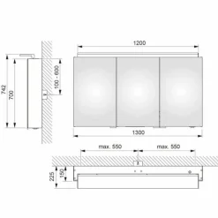 Specchio Bagno con Contenitore da Parete a 3 Ante con Ripiani Interni - Bramo