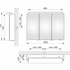 Specchio Bagno con Contenitore da Parete a 3 Ante con Ripiani Interni - Bramo