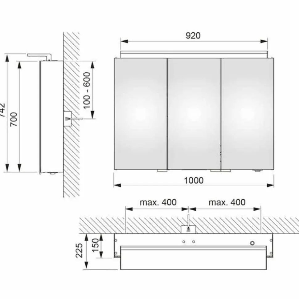 Specchio Bagno con Contenitore da Parete a 3 Ante con Ripiani Interni - Bramo