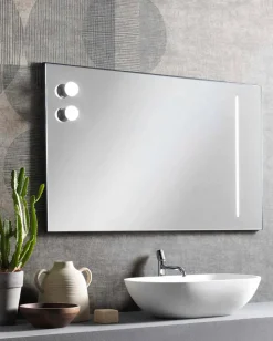 Specchio Bagno da Muro con 2 Lampadine e Telaio Nero Made in Italy - Frame