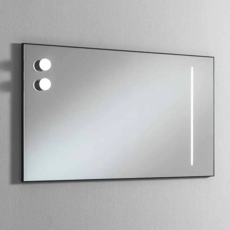 Specchio Bagno da Muro con 2 Lampadine e Telaio Nero Made in Italy - Frame