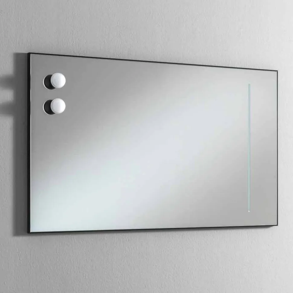 Specchio Bagno da Muro con 2 Lampadine e Telaio Nero Made in Italy - Frame