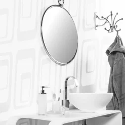 Specchio Bagno da Parete Tondo in Ottome Cromato con Retro Invecchiato - Giugno
