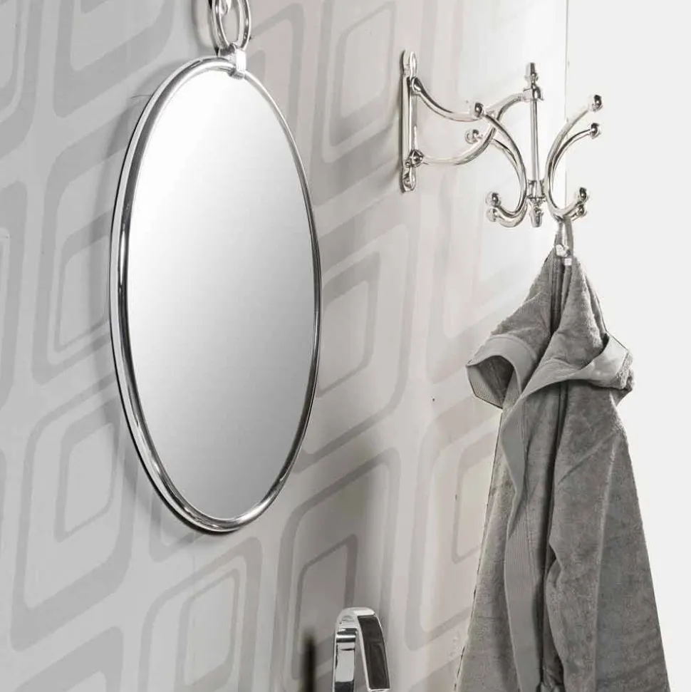 Specchio Bagno da Parete Tondo in Ottome Cromato con Retro Invecchiato - Giugno