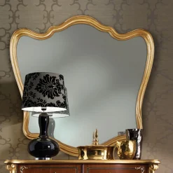 Specchio Classico Cornice Sagomata Legno Foglia Oro Made in Italy - Jenny
