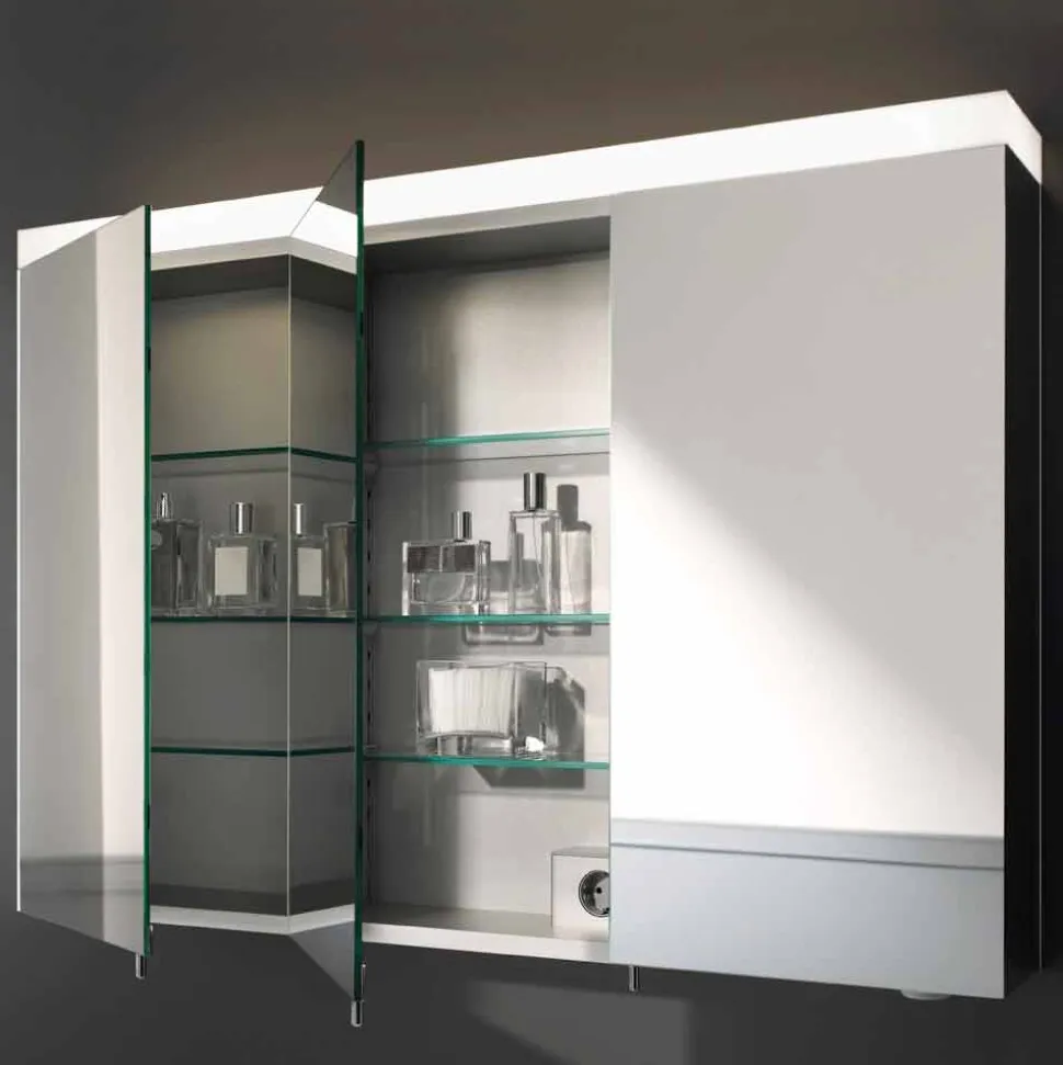 Specchio Contenitore a 3 Ante da Parete in Alluminio Verniciato Argento - Alfio