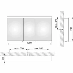 Specchio Contenitore a 3 Ante da Parete in Alluminio Verniciato Argento - Alfio
