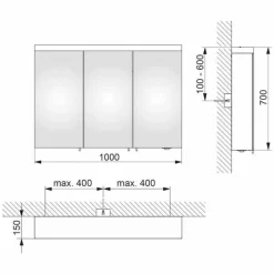 Specchio Contenitore a 3 Ante da Parete in Alluminio Verniciato Argento - Alfio