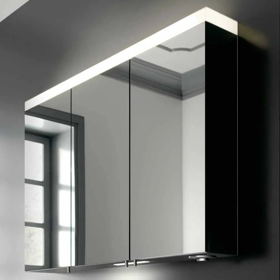 Specchio Contenitore a 3 Ante da Parete in Alluminio Verniciato Argento - Alfio