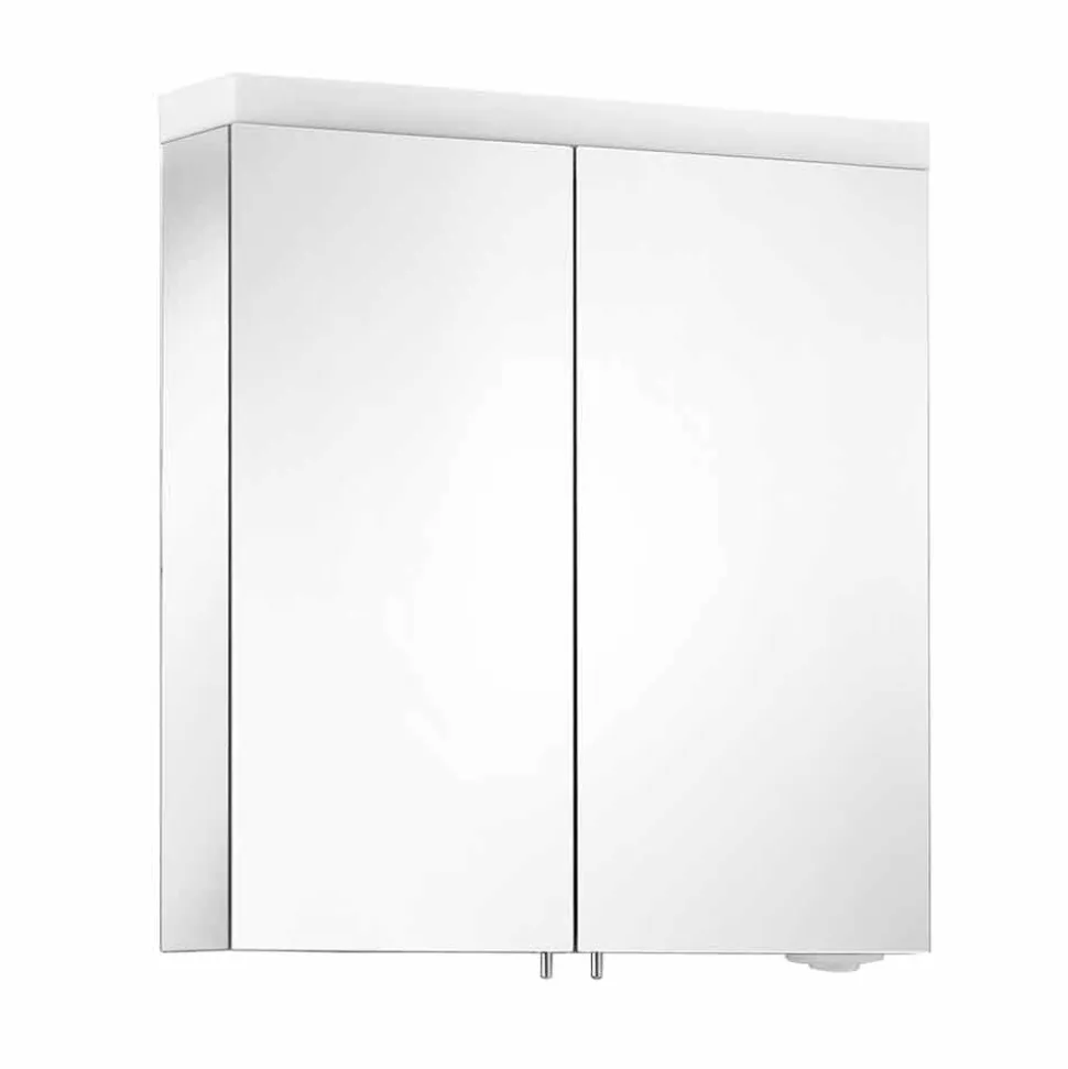 Specchio Contenitore con 2 Ante in Alluminio Verniciato Argento, Moderno Alfio
