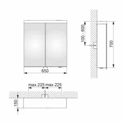 Specchio Contenitore con 2 Ante in Alluminio Verniciato Argento, Moderno Alfio